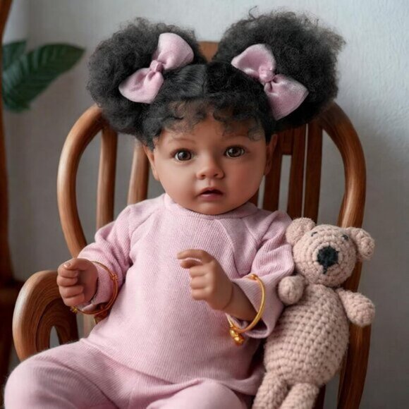 20" Lifelike Reborn Baby Doll – Black Newborn Girl, Soft Weighted Body - Picture 7 of 8
